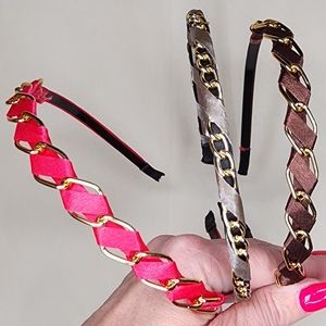 Set of 3 Satin with Gold Chain Accent Headbands